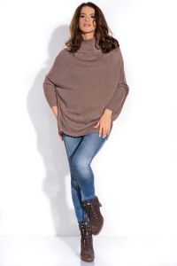 Cappuccino Sweter z Golfem i Rękawami Bat