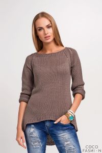 Cappuccino Codzienny Sweter z Asymetrycznym Tyłem