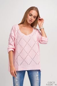 Różowy Sweter w Ażurowe Romby