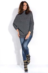 Grafitowy Sweter z Golfem i Rękawami Bat