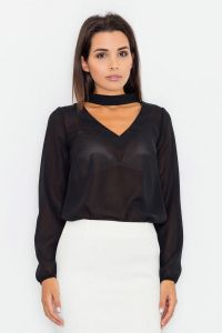 Czarna Elegancka Bluzka z Szarfą na Szyi
