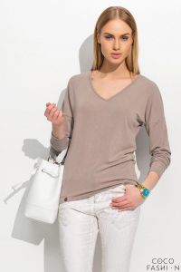 Cappuccino Luźna Bluza z Dekoltem V