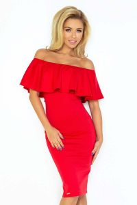 Czerwona Sukienka Bodycon z Falbaną